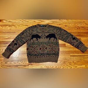 Ralph Lauren hand knit all wool Polo reindeer sweater Large